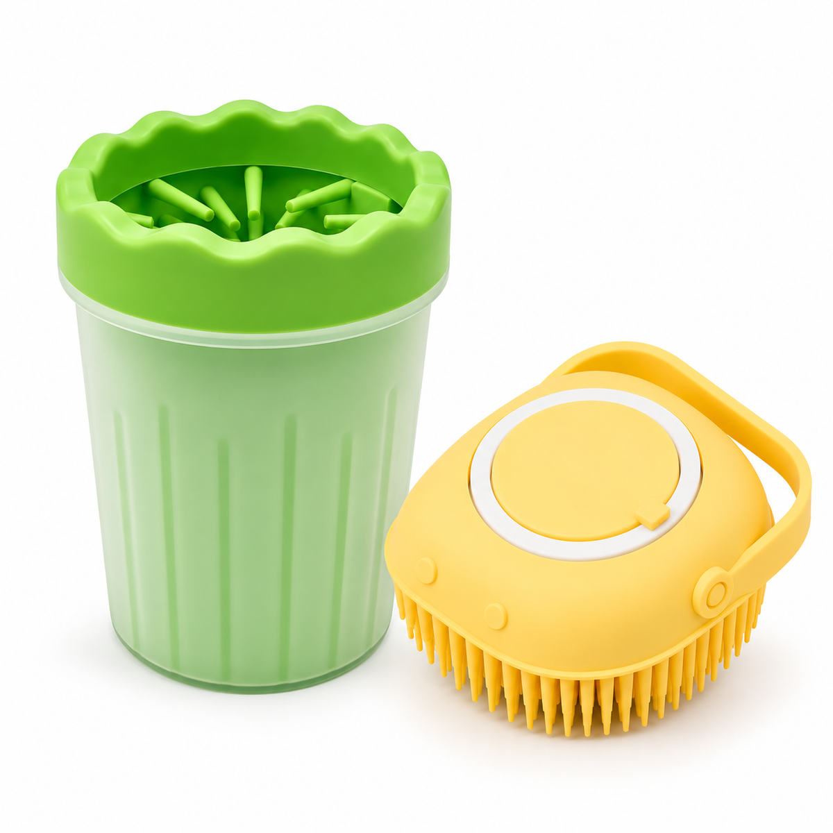 Pet Hygiene Essentials Duo - Bath Brush + Paw Cleaner Cup