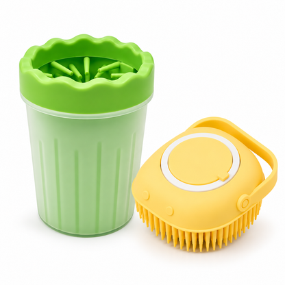 Pet Hygiene Essentials Duo - Bath Brush + Paw Cleaner Cup